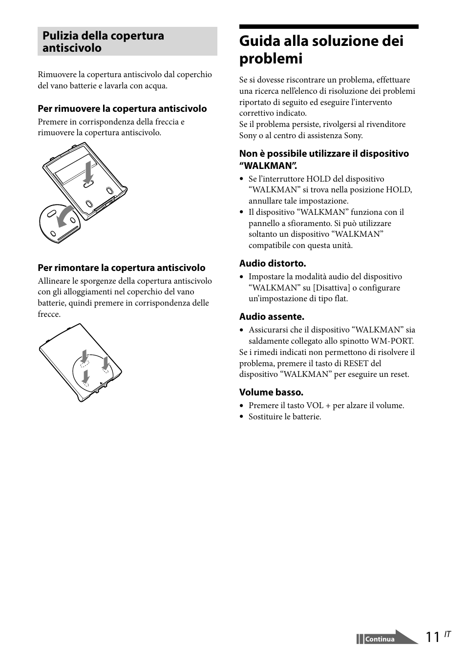 Guida alla soluzione dei problemi, Pulizia della copertura antiscivolo | Sony RDP-NWR100 User Manual | Page 71 / 156