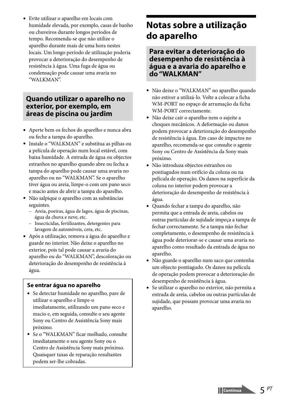 Notas sobre a utilização do aparelho | Sony RDP-NWR100 User Manual | Page 77 / 156