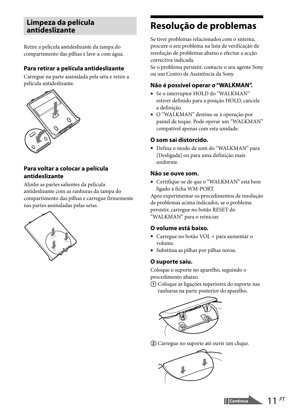 Resolução de problemas, Limpeza da película antideslizante | Sony RDP-NWR100 User Manual | Page 83 / 156