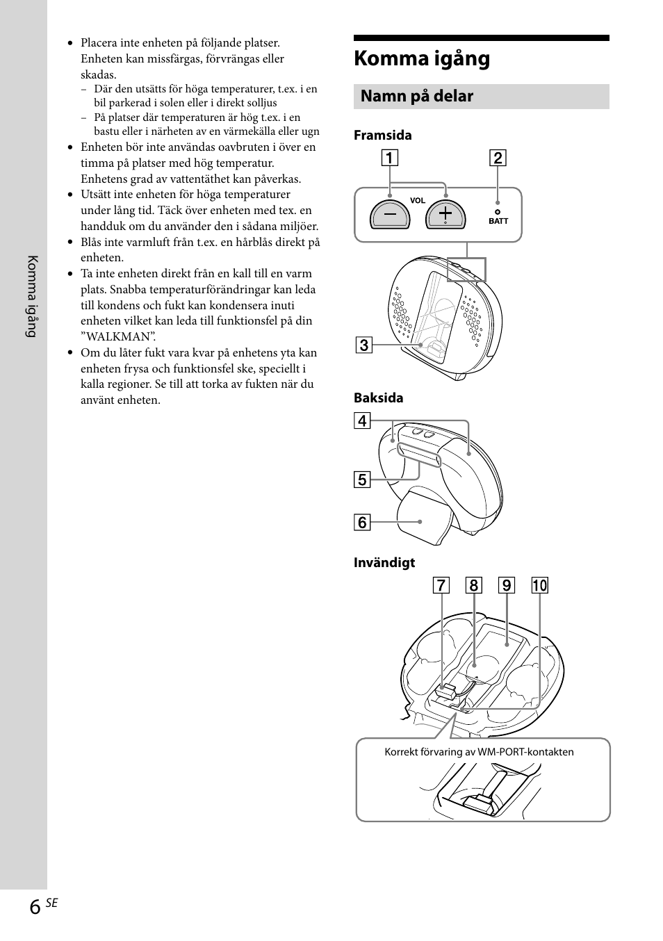 Komma igång, Namn på delar | Sony RDP-NWR100 User Manual | Page 90 / 156