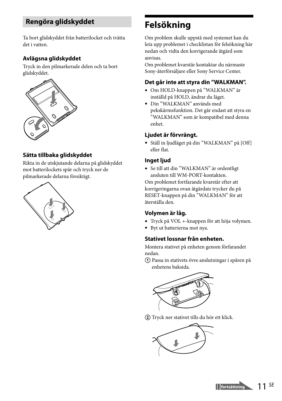 Felsökning, Rengöra glidskyddet | Sony RDP-NWR100 User Manual | Page 95 / 156