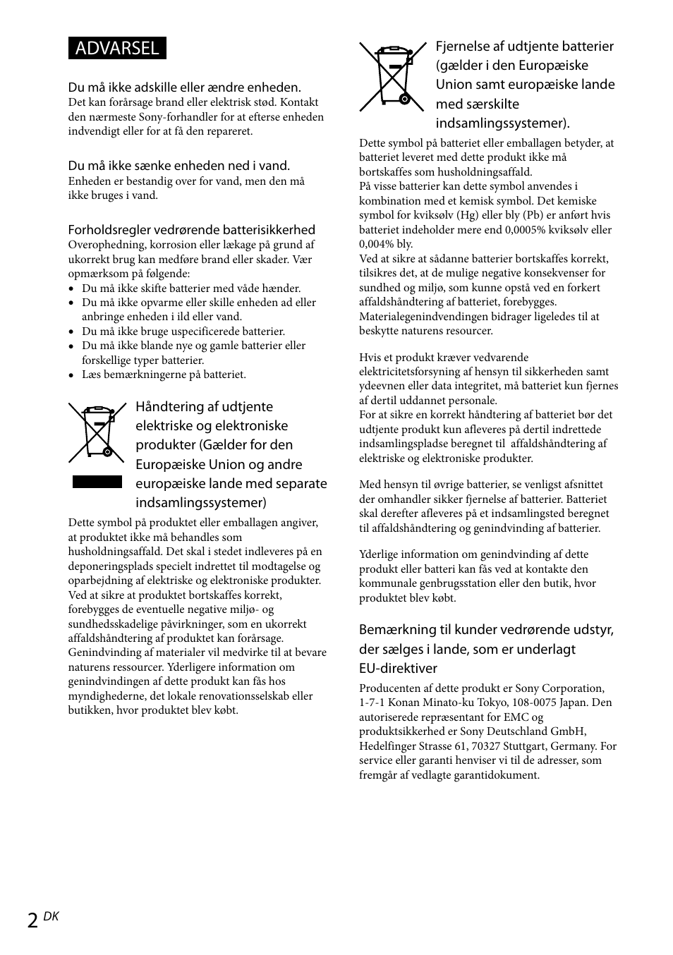 Advarsel | Sony RDP-NWR100 User Manual | Page 98 / 156