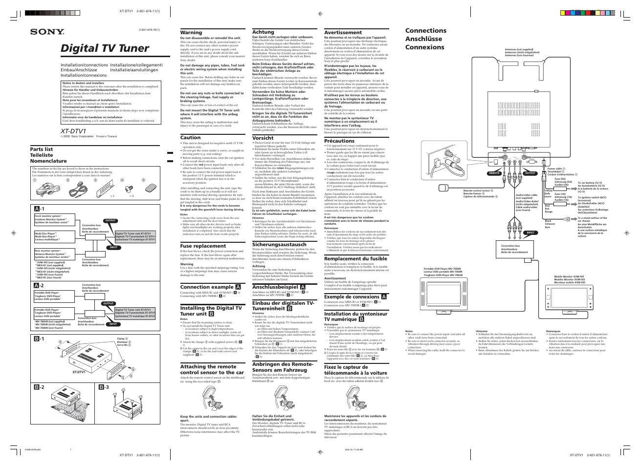 Sony XT-DTV1 User Manual | 2 pages