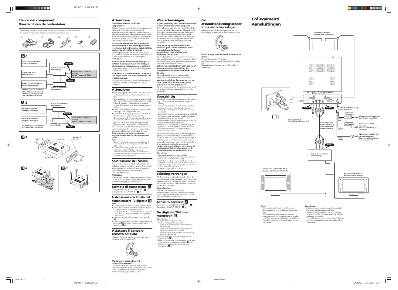 Sig nal @ / 1, Sig nal @ / 1 sig nal @ / 1, Collegamenti aansluitingen | Sony XT-DTV1 User Manual | Page 2 / 2