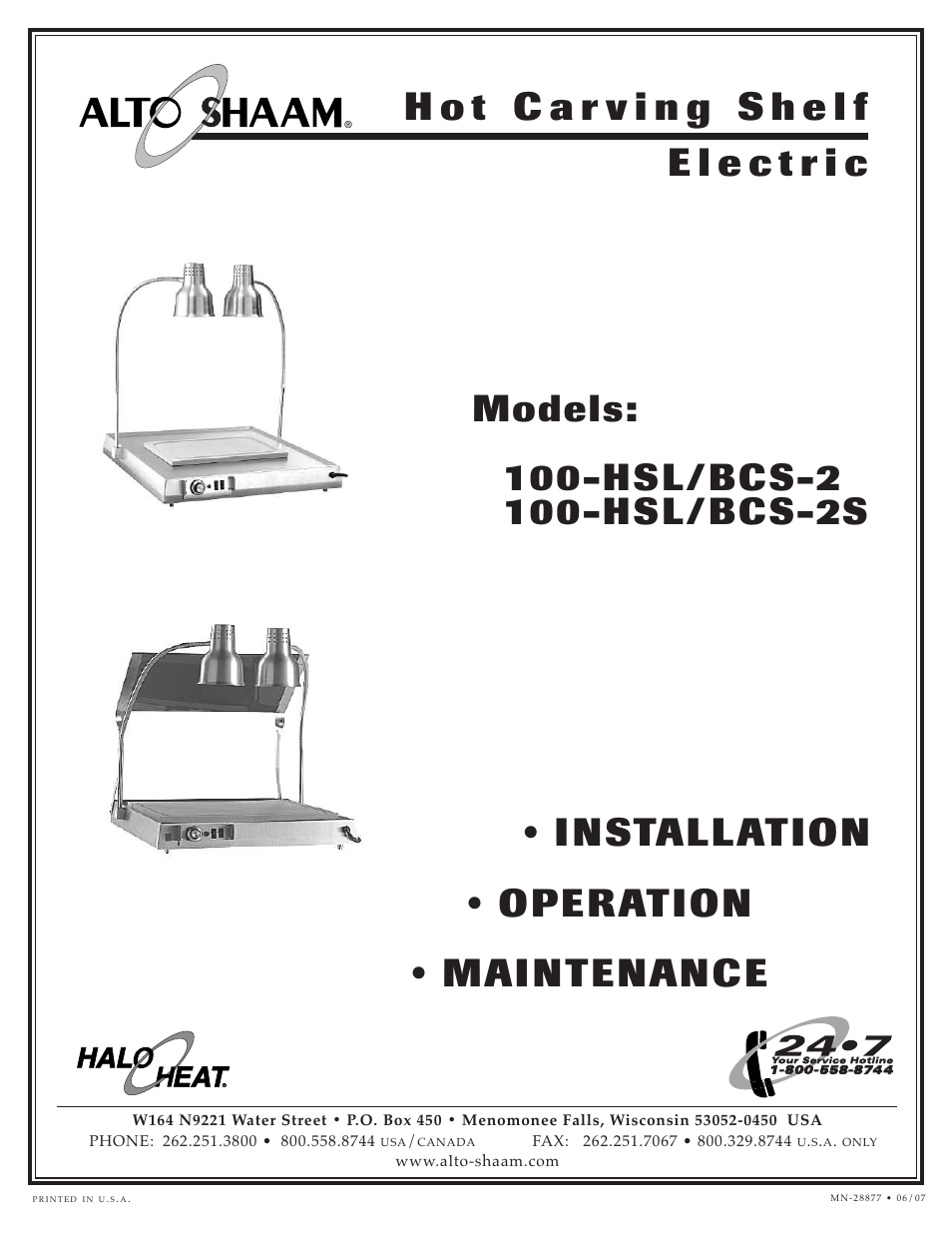 Alto-Shaam Hot Carving Shelf 100-HSL/BCS-2S User Manual | 19 pages