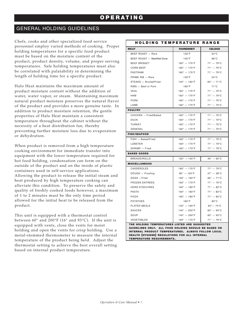 General holding guidelines | Alto-Shaam Hot Carving Shelf 100-HSL/BCS-2S User Manual | Page 8 / 19