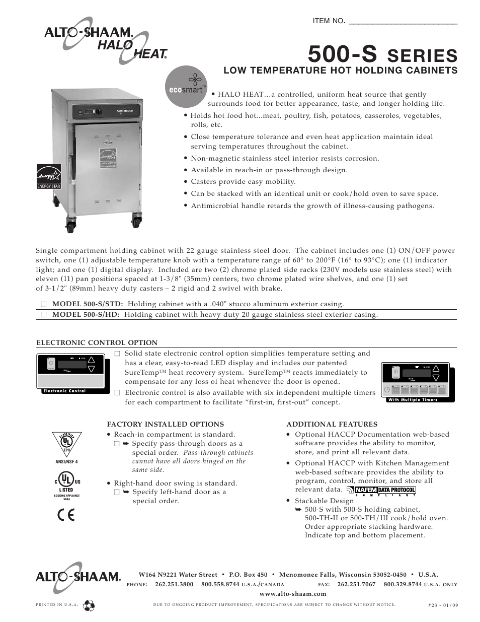 Alto-Shaam 500-S Series User Manual | 2 pages