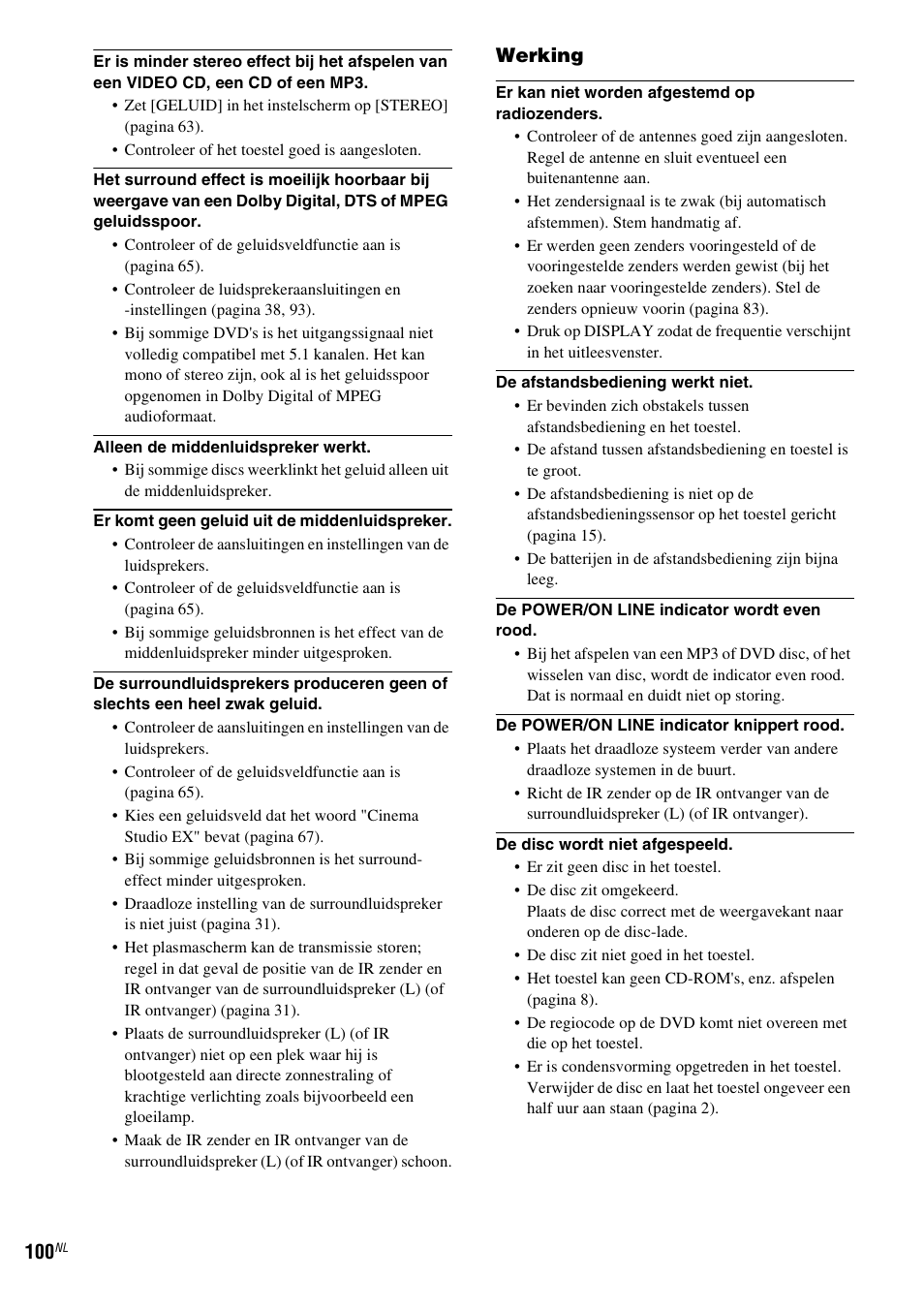 Werking | Sony DAV-LF1 User Manual | Page 100 / 488