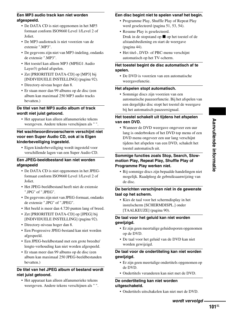 Aan v ull e nde inf o rma tie 101 | Sony DAV-LF1 User Manual | Page 101 / 488