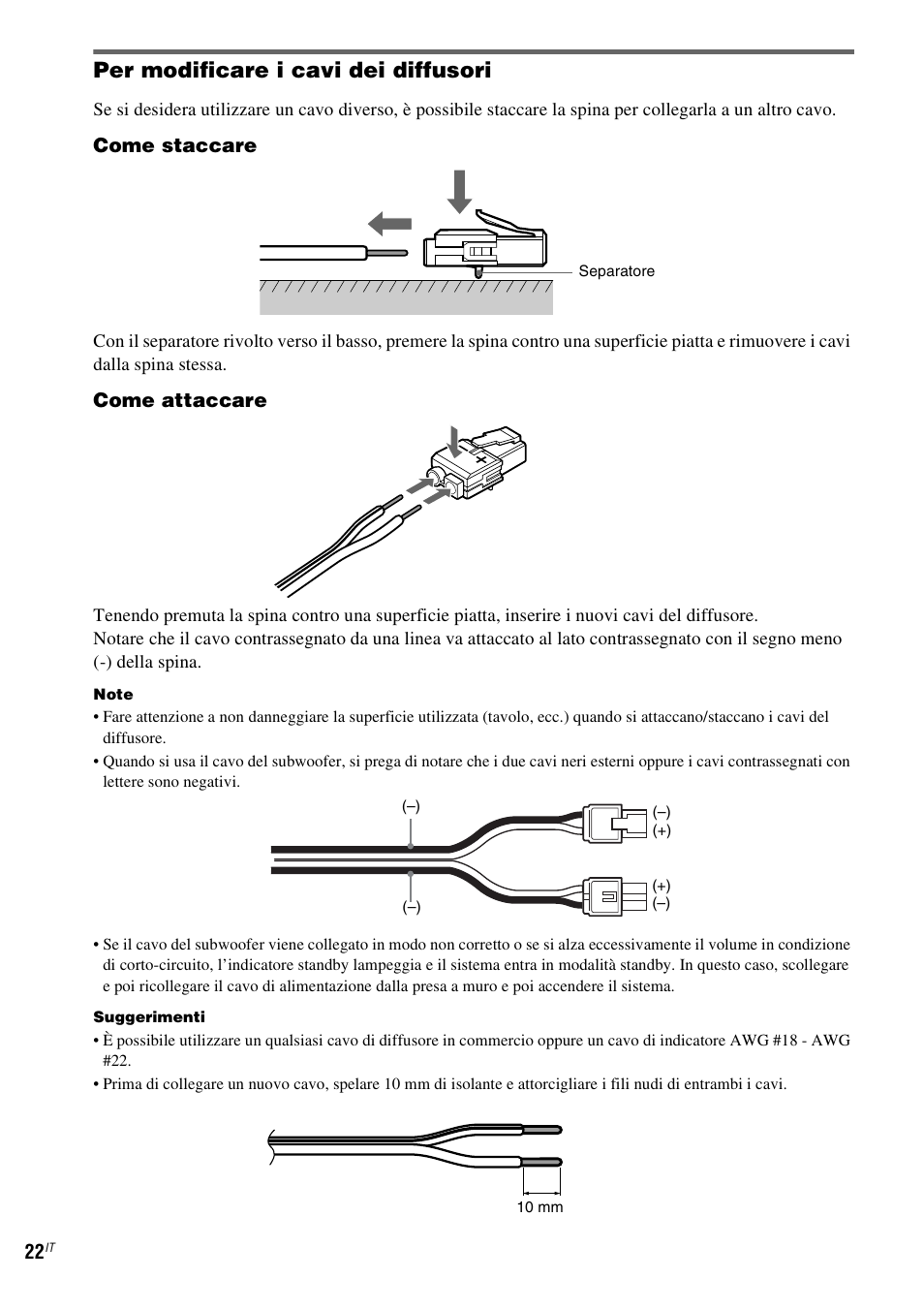 Per modificare i cavi dei diffusori | Sony DAV-LF1 User Manual | Page 142 / 488