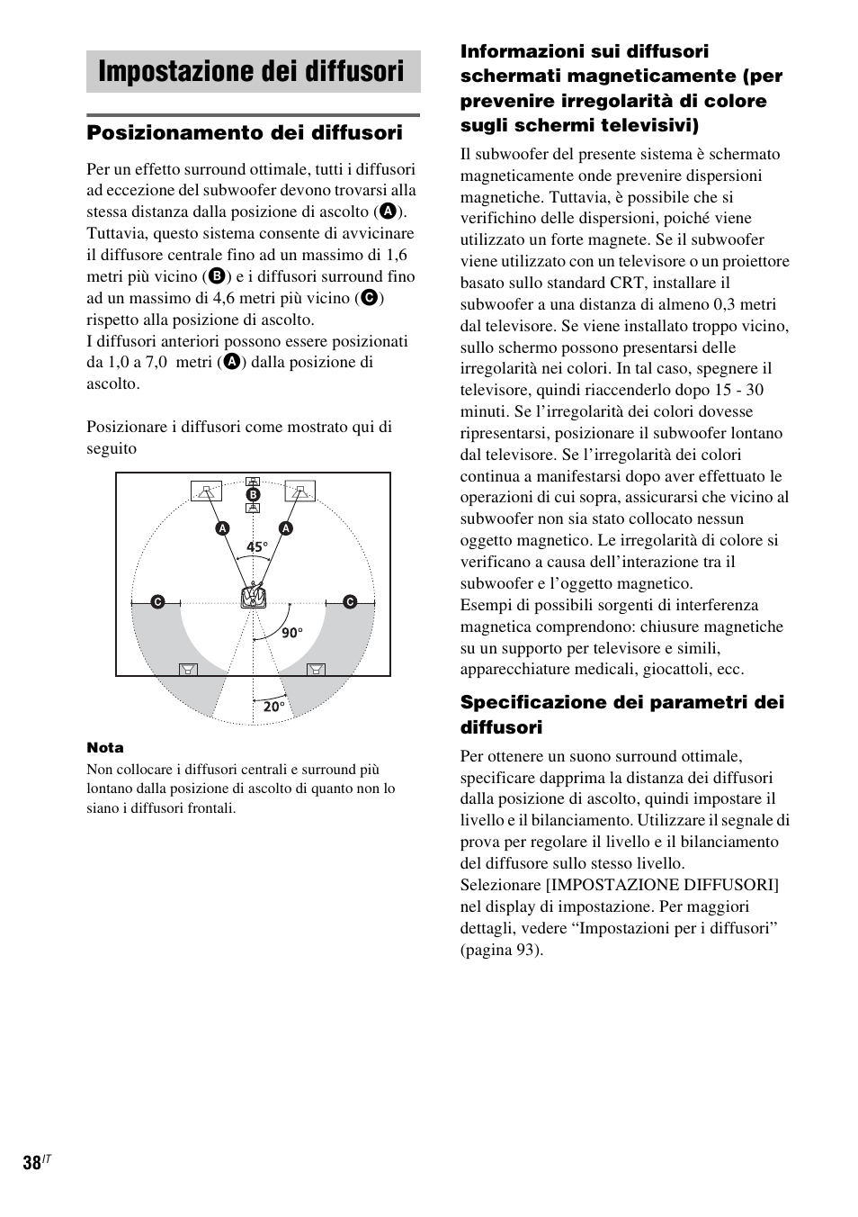 Impostazione dei diffusori | Sony DAV-LF1 User Manual | Page 158 / 488