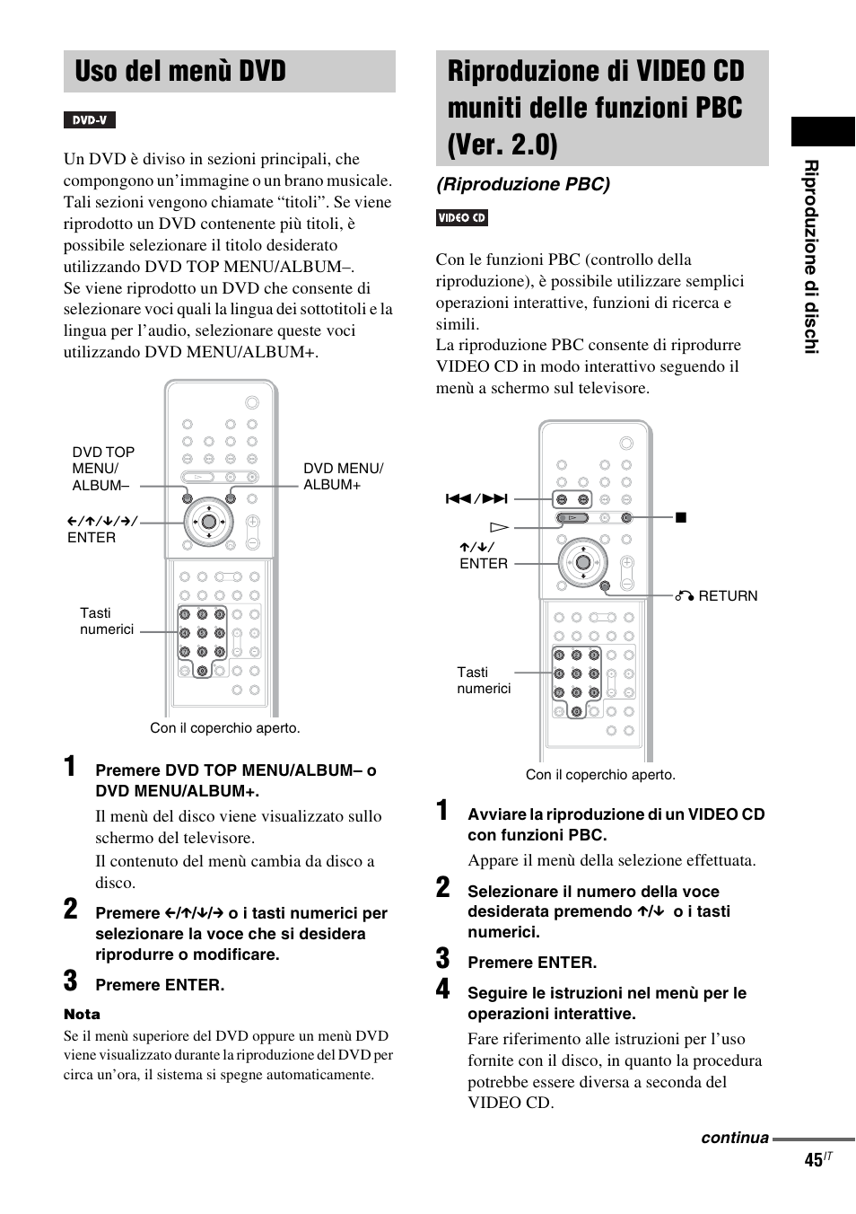 Uso del menù dvd, Riproduzione pbc), Funzioni pbc (ver. 2.0) (riproduzione pbc) | Sony DAV-LF1 User Manual | Page 165 / 488