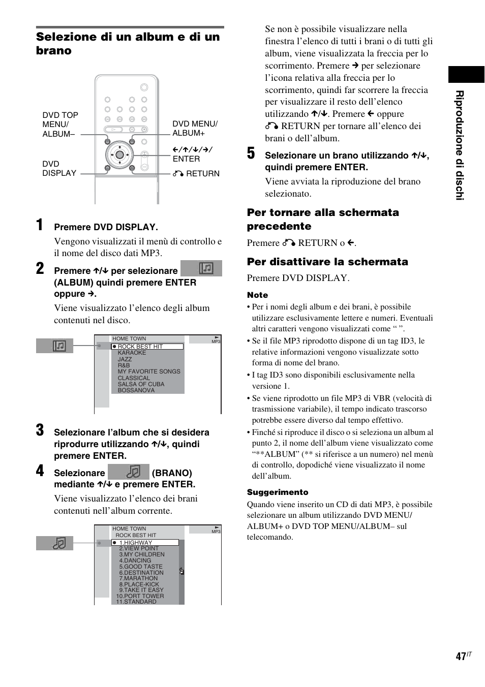 Selezione di un album e di un brano | Sony DAV-LF1 User Manual | Page 167 / 488