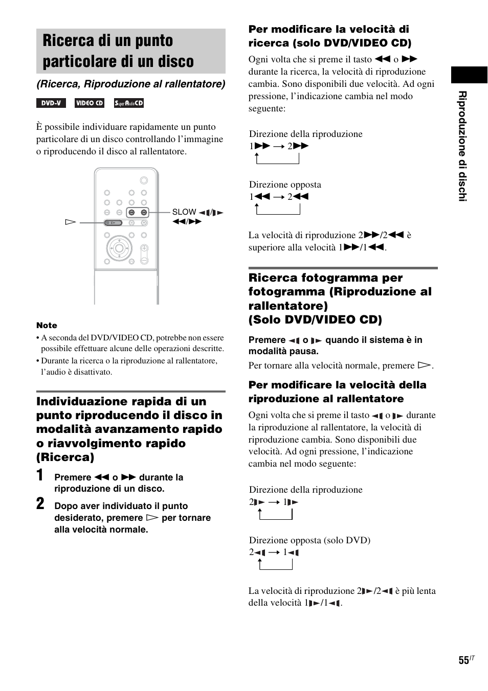 Ricerca di un punto particolare di un disco, Ricerca, riproduzione al rallentatore), Ricerca di un punto particolare | Sony DAV-LF1 User Manual | Page 175 / 488