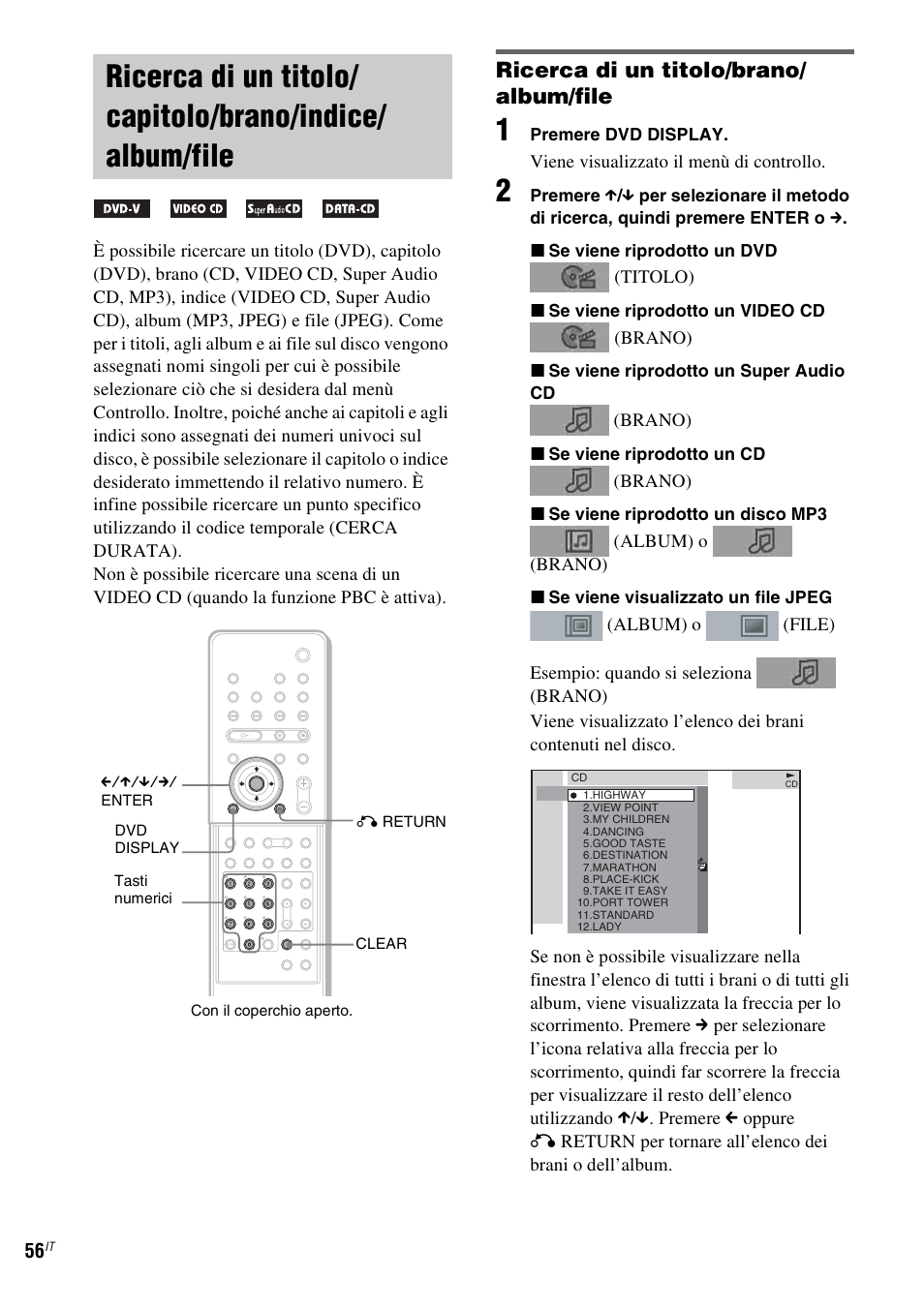 Ricerca di un titolo/capitolo/brano/indice, Album/file, Ricerca di un titolo/brano/ album/file | Sony DAV-LF1 User Manual | Page 176 / 488