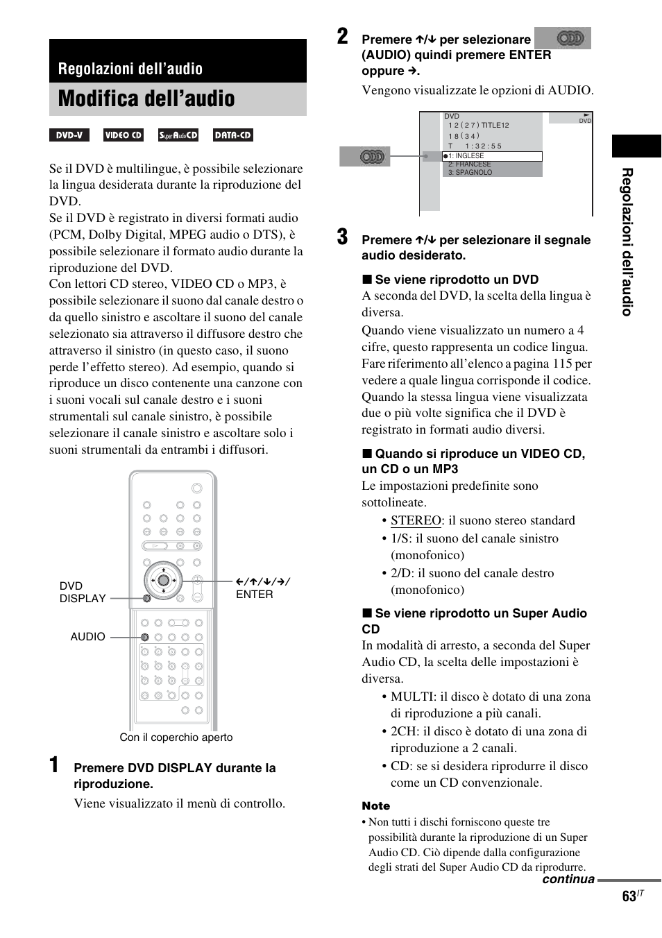 Regolazioni dell’audio, Modifica dell’audio | Sony DAV-LF1 User Manual | Page 183 / 488