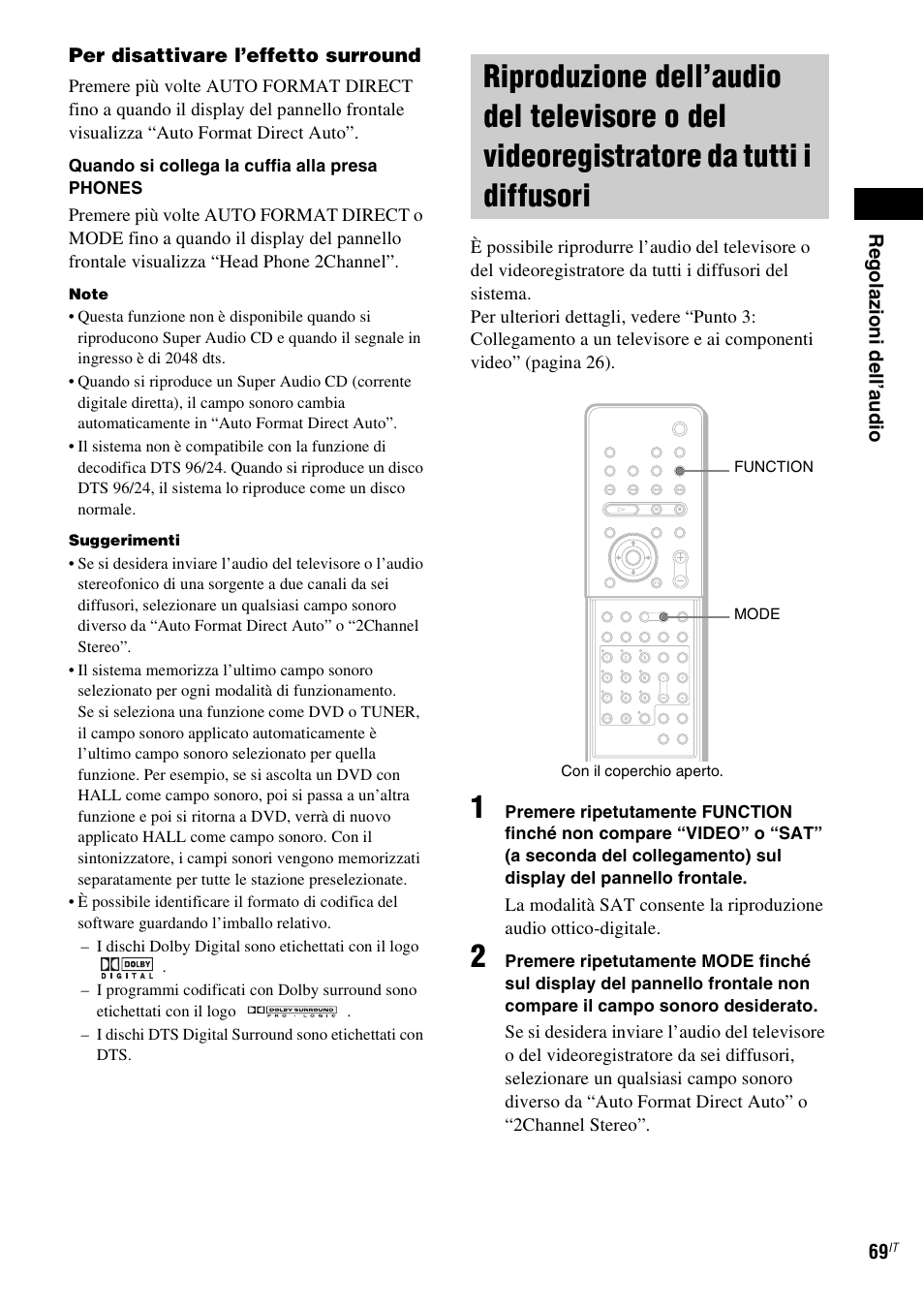 Riproduzione dell’audio del televisore o, Del videoregistratore da tutti i diffusori | Sony DAV-LF1 User Manual | Page 189 / 488