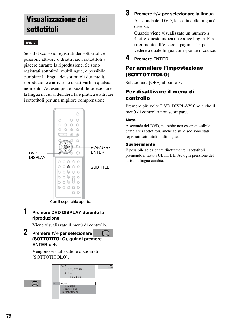 Visualizzazione dei sottotitoli | Sony DAV-LF1 User Manual | Page 192 / 488