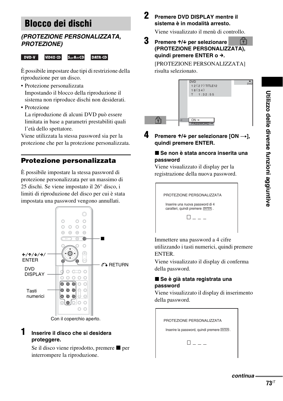 Blocco dei dischi, Protezione personalizzata, protezione), Protezione personalizzata | Sony DAV-LF1 User Manual | Page 193 / 488