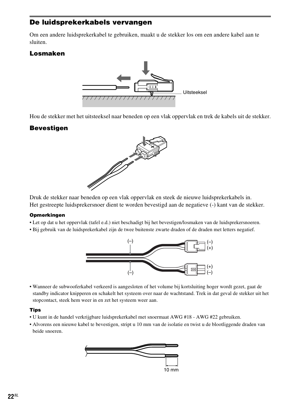 De luidsprekerkabels vervangen | Sony DAV-LF1 User Manual | Page 22 / 488