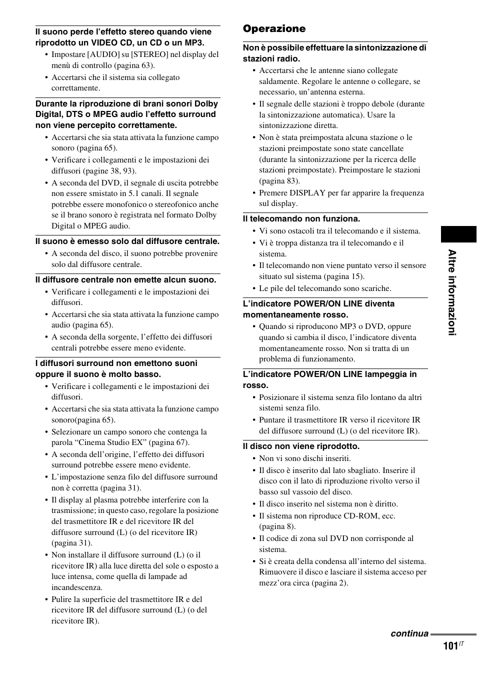 Alt re i n fo rm az io ni 101, Operazione | Sony DAV-LF1 User Manual | Page 221 / 488