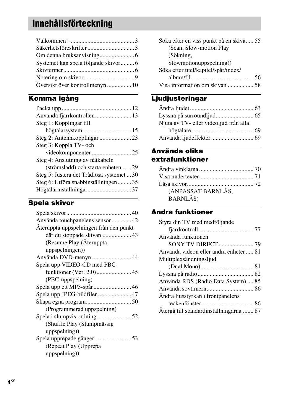 Innehållsförteckning | Sony DAV-LF1 User Manual | Page 244 / 488