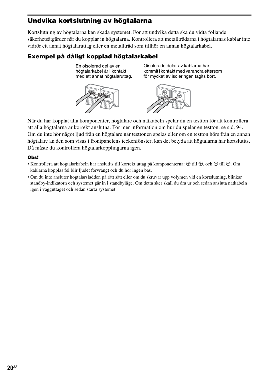 Undvika kortslutning av högtalarna | Sony DAV-LF1 User Manual | Page 260 / 488