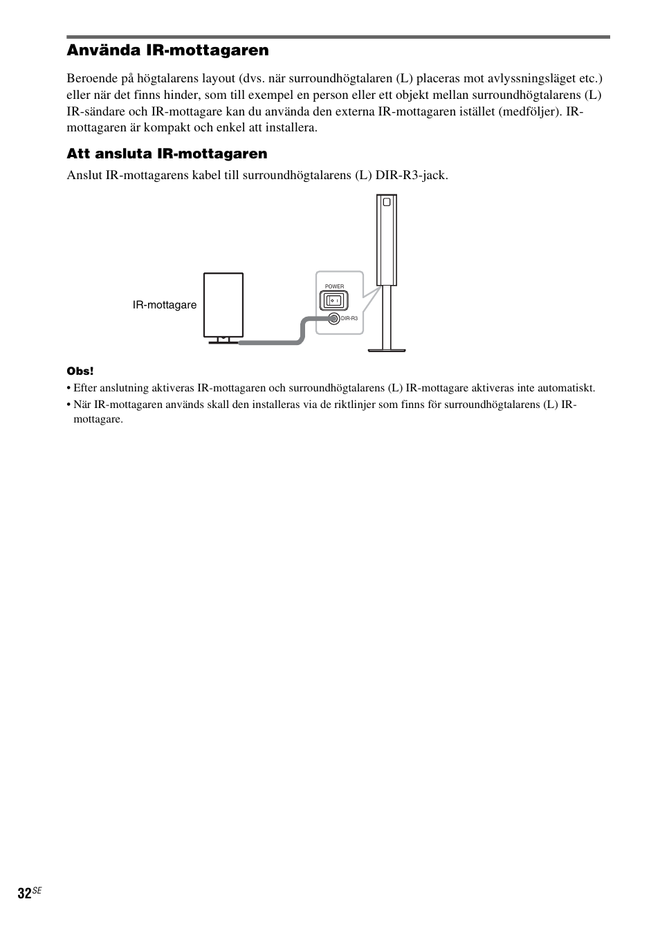 Använda ir-mottagaren, Att ansluta ir-mottagaren | Sony DAV-LF1 User Manual | Page 272 / 488