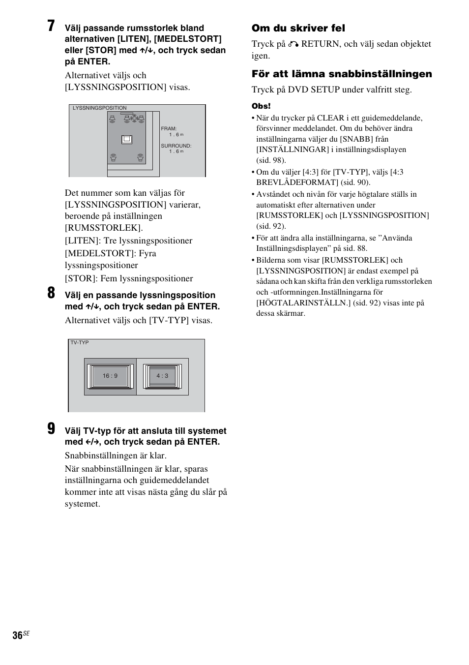 Om du skriver fel, För att lämna snabbinställningen | Sony DAV-LF1 User Manual | Page 276 / 488