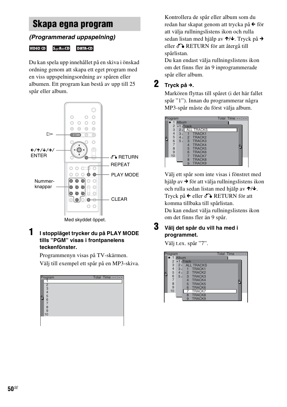 Skapa egna program, Programmerad uppspelning), Välj t.ex. spår ”7 | Sony DAV-LF1 User Manual | Page 290 / 488