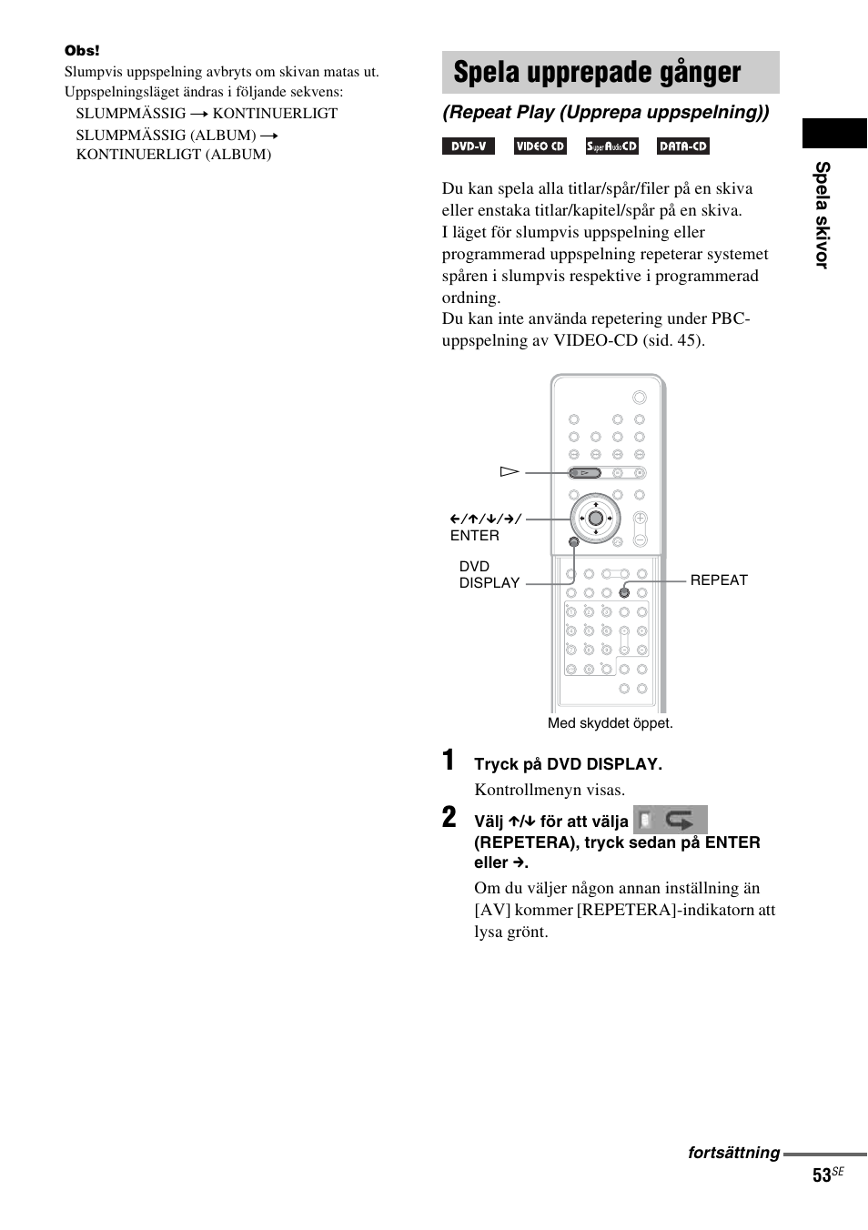 Spela upprepade gånger, Repeat play (upprepa uppspelning)), Sid. 53) | Sony DAV-LF1 User Manual | Page 293 / 488
