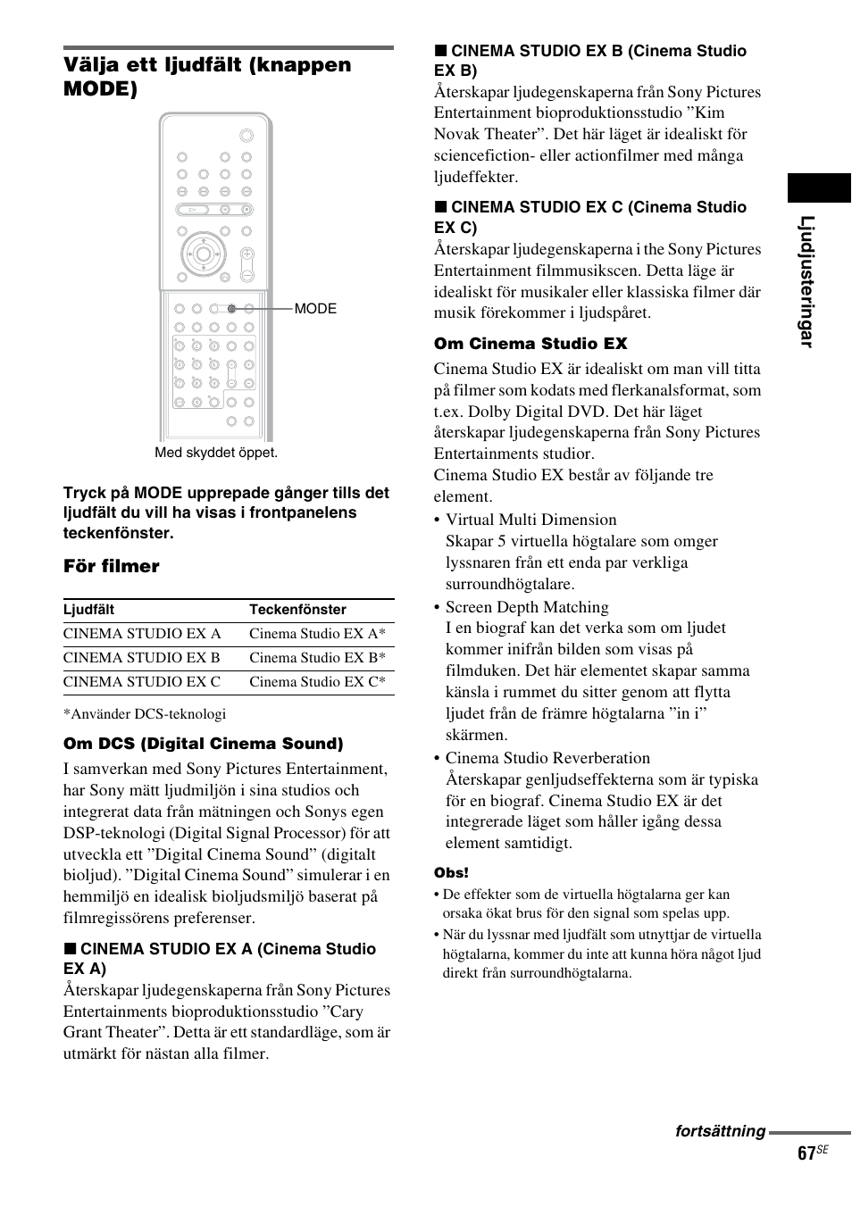 Välja ett ljudfält (knappen mode) | Sony DAV-LF1 User Manual | Page 307 / 488