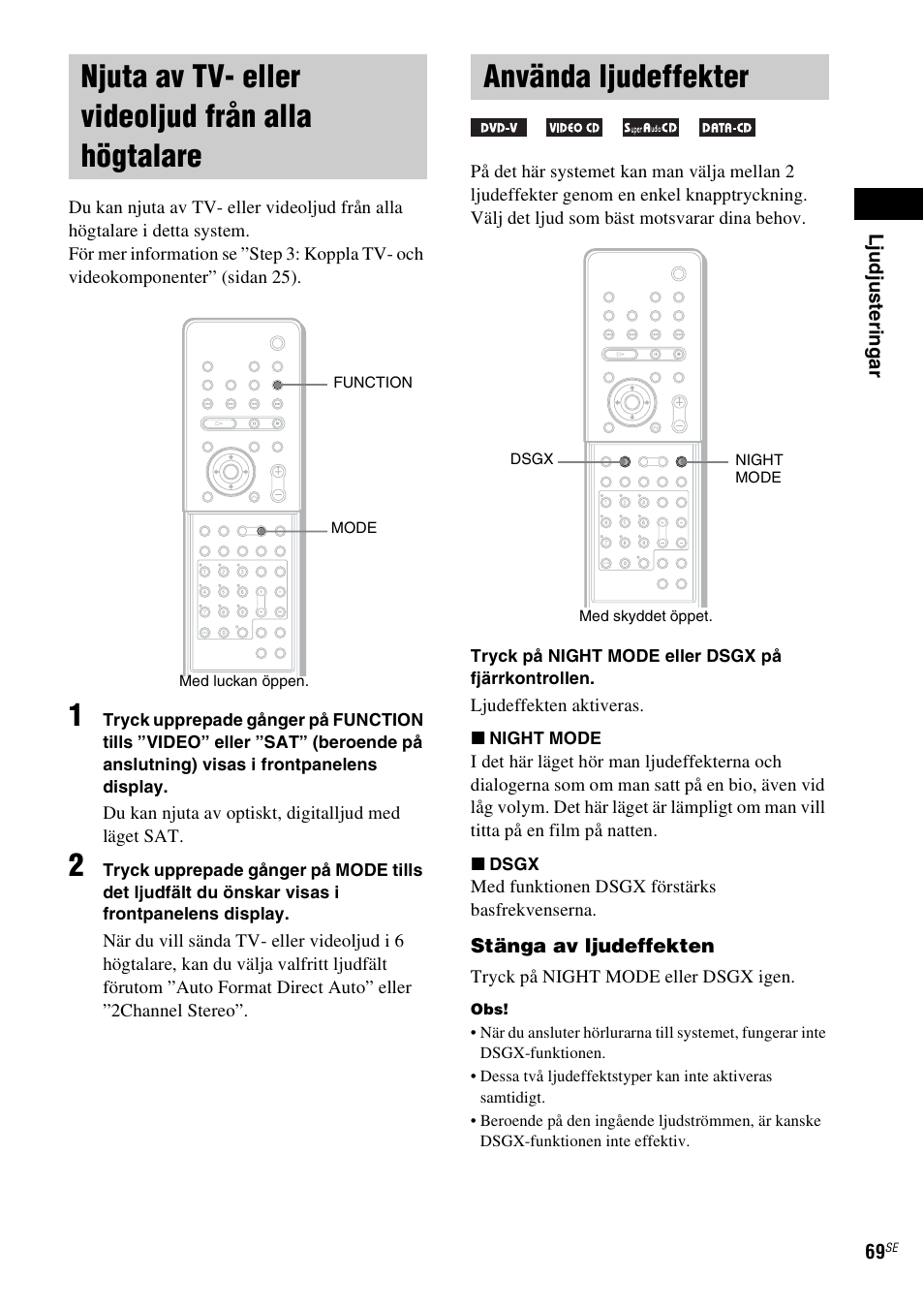 Njuta av tv- eller videoljud från alla högtalare, Använda ljudeffekter, Njuta av tv- eller videoljud från alla | Högtalare | Sony DAV-LF1 User Manual | Page 309 / 488