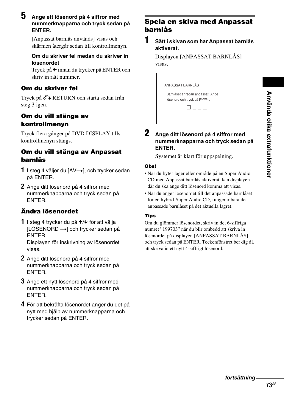 Spela en skiva med anpassat barnlås | Sony DAV-LF1 User Manual | Page 313 / 488