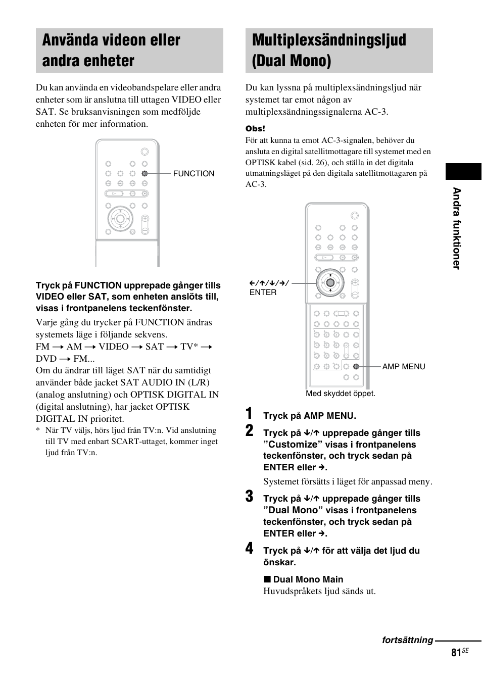 Använda videon eller andra enheter, Multiplexsändningsljud (dual mono), Dual mono) | Sony DAV-LF1 User Manual | Page 321 / 488