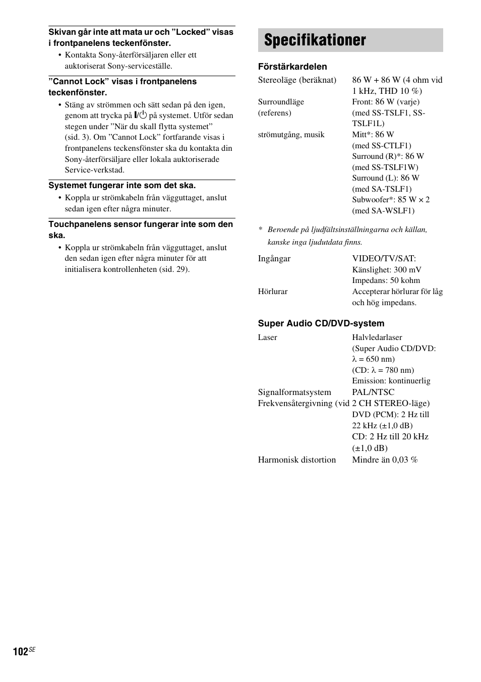 Specifikationer | Sony DAV-LF1 User Manual | Page 342 / 488