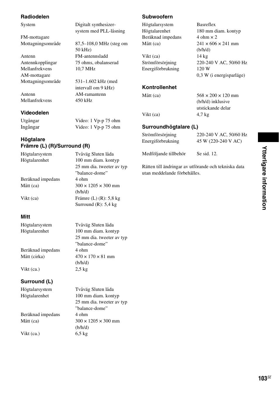 Ytte rligare inf o rma tion 103 | Sony DAV-LF1 User Manual | Page 343 / 488