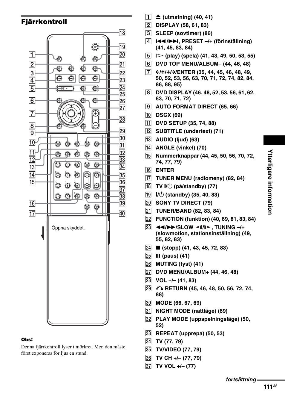 Fjärrkontroll | Sony DAV-LF1 User Manual | Page 351 / 488