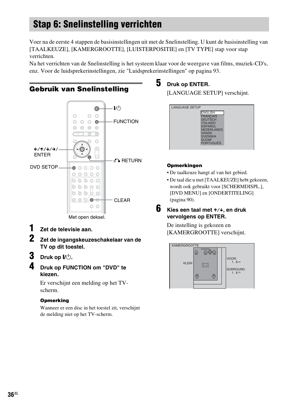 Stap 6: snelinstelling verrichten, Gebruik van snelinstelling | Sony DAV-LF1 User Manual | Page 36 / 488