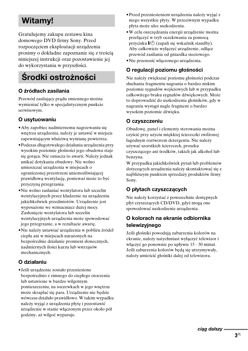 Witamy, Środki ostrożności, Witamy! środki ostrożności | Sony DAV-LF1 User Manual | Page 361 / 488
