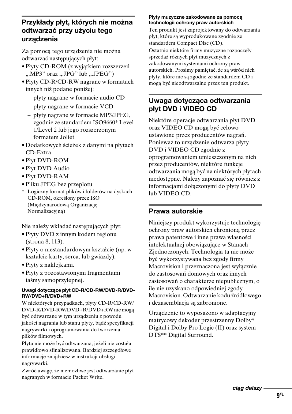 Uwaga dotycząca odtwarzania płyt dvd i video cd, Prawa autorskie | Sony DAV-LF1 User Manual | Page 367 / 488