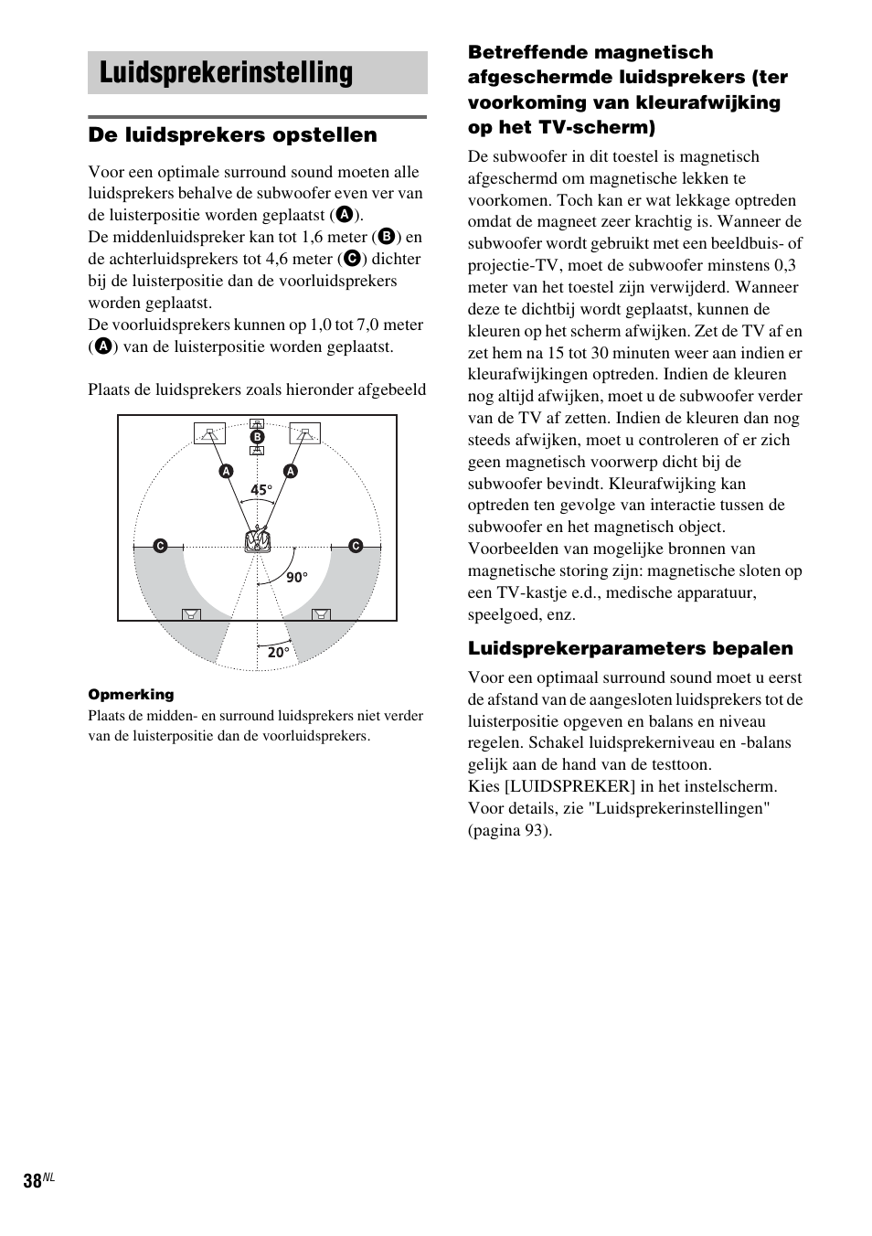 Luidsprekerinstelling | Sony DAV-LF1 User Manual | Page 38 / 488