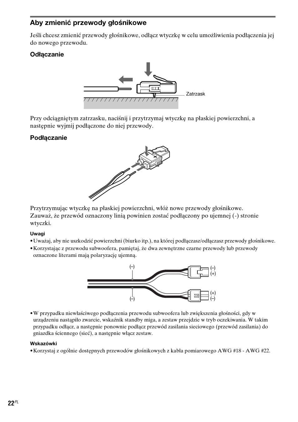 Aby zmienić przewody głośnikowe | Sony DAV-LF1 User Manual | Page 380 / 488