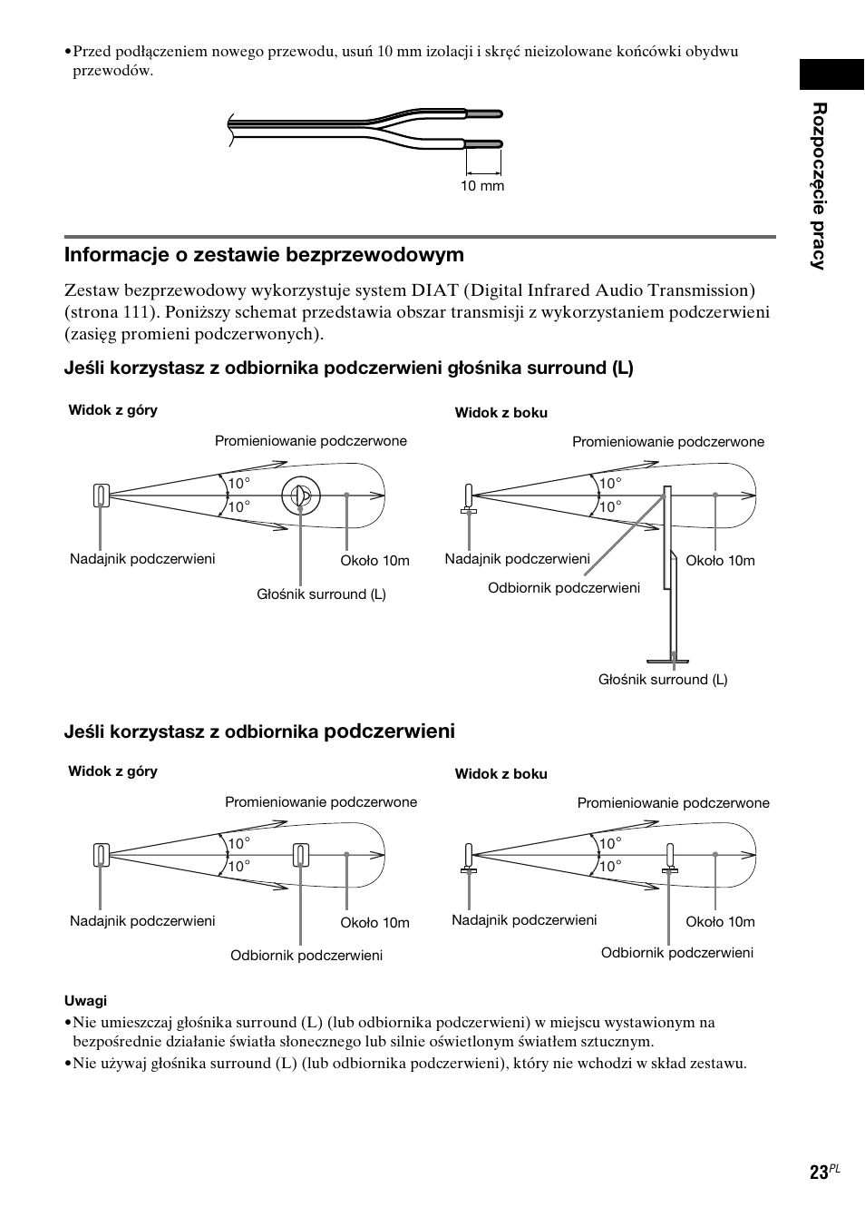 Informacje o zestawie bezprzewodowym, Podczerwieni, Ro zpocz ęcie pracy 23 | Sony DAV-LF1 User Manual | Page 381 / 488