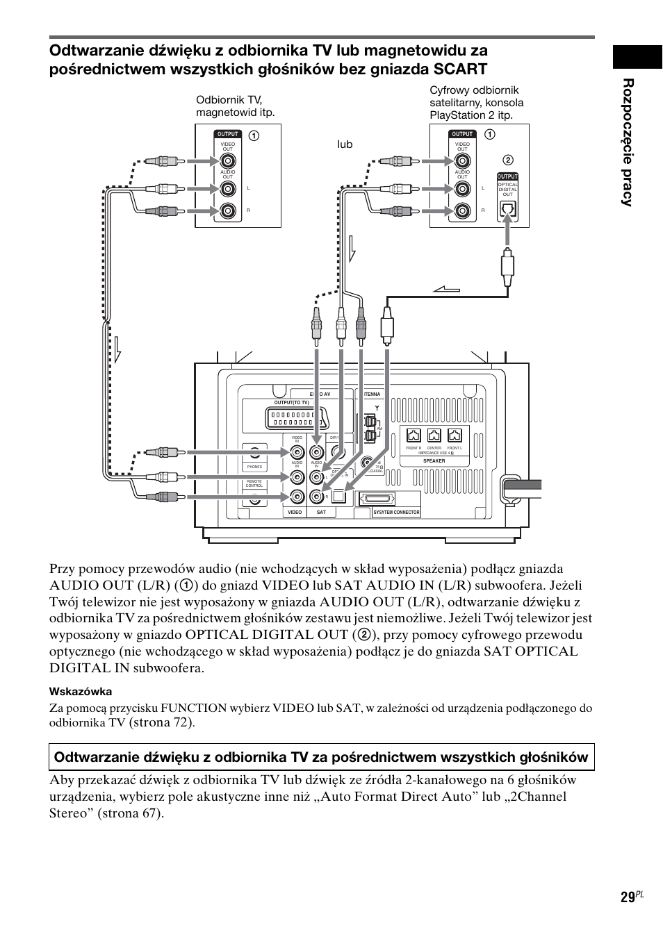 Ro zpocz ęcie pracy 29, Strona 72), Wskazówka | Sony DAV-LF1 User Manual | Page 387 / 488