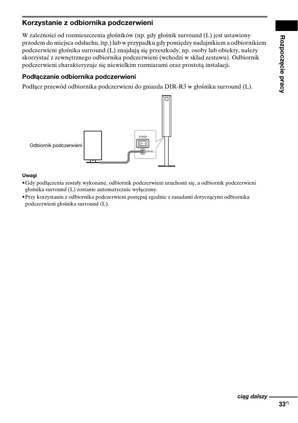Korzystanie z odbiornika podczerwieni, Ro zpocz ęcie pracy 33, Podłączanie odbiornika podczerwieni | Sony DAV-LF1 User Manual | Page 391 / 488