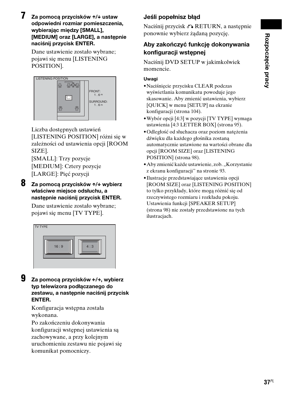 Ro zpocz ęcie pracy 37, Jeśli popełnisz błąd | Sony DAV-LF1 User Manual | Page 395 / 488