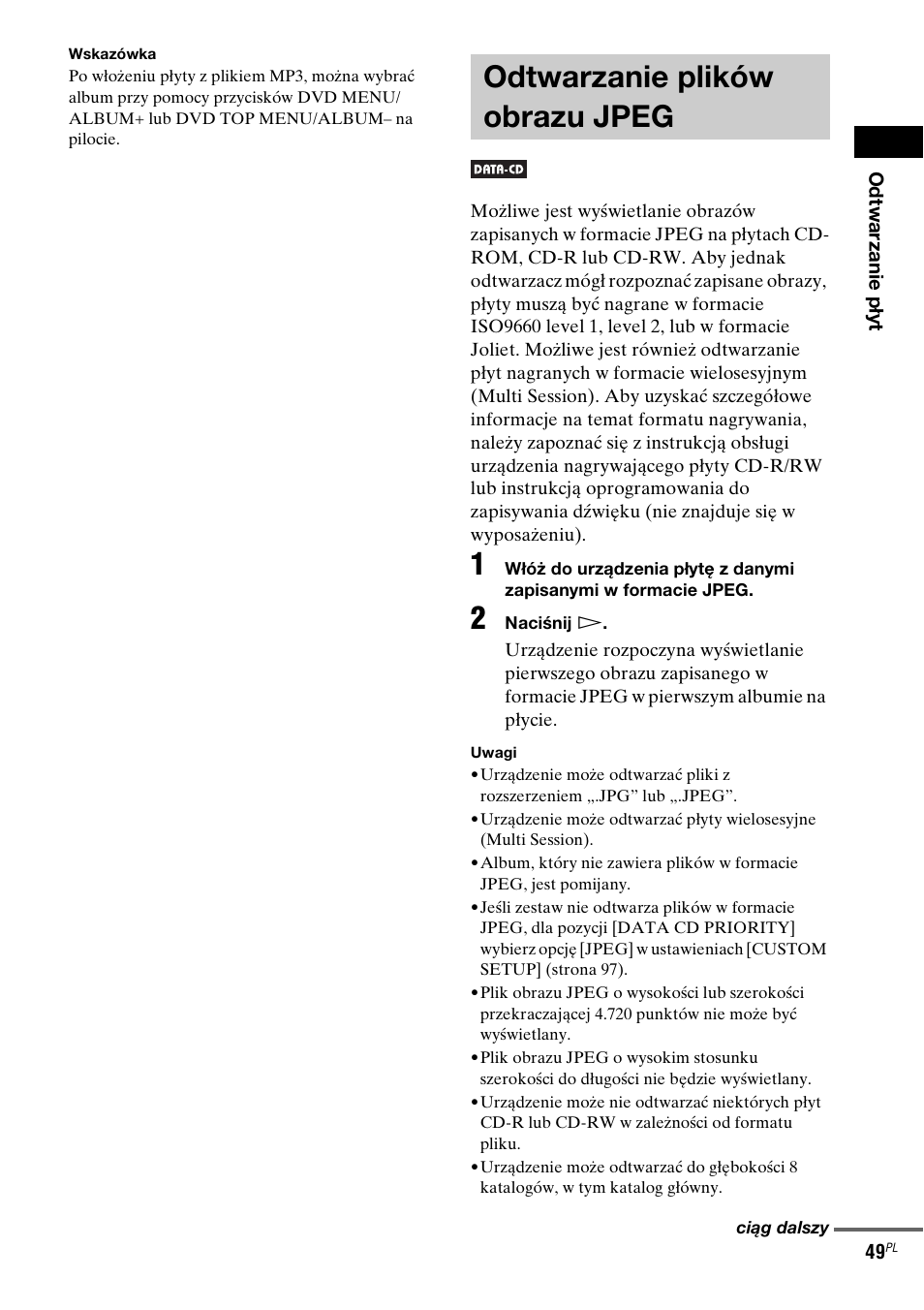 Odtwarzanie plików obrazu jpeg | Sony DAV-LF1 User Manual | Page 407 / 488