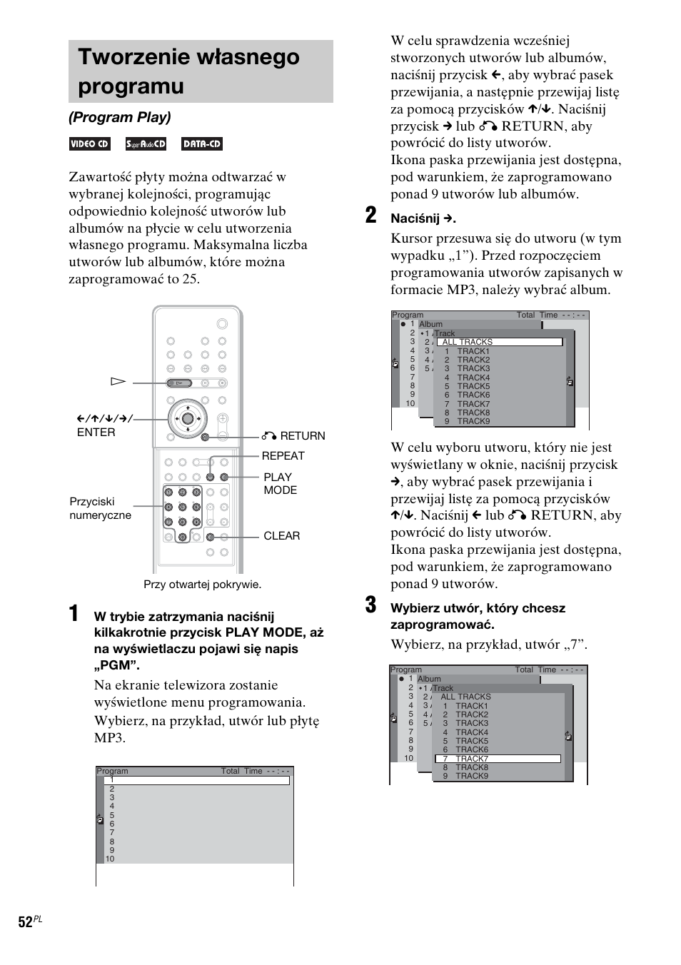 Tworzenie własnego programu, Program play), Wybierz, na przykład, utwór „7 | Sony DAV-LF1 User Manual | Page 410 / 488