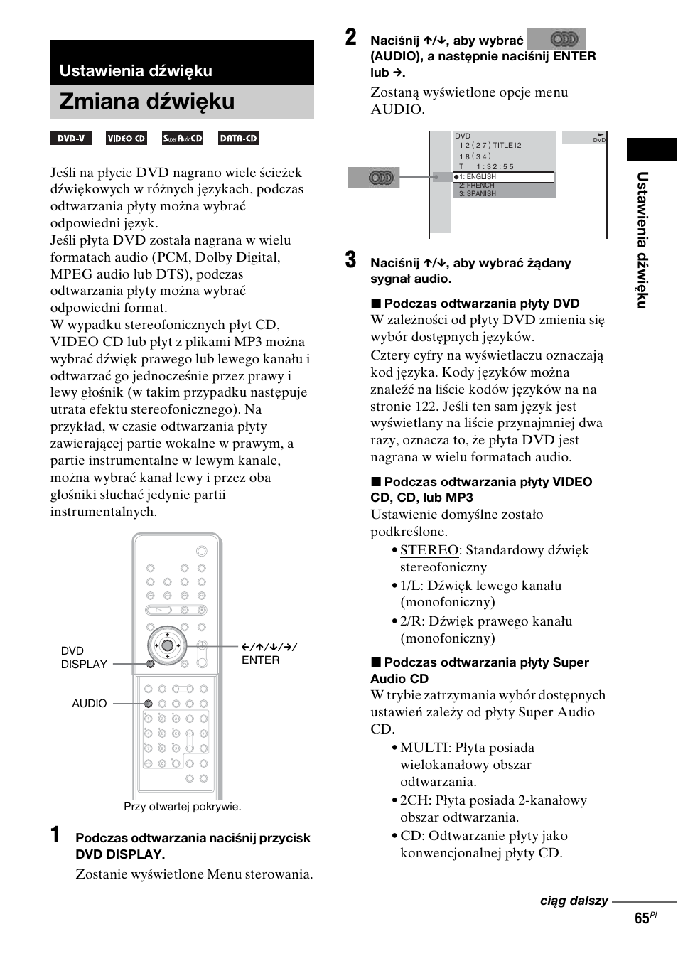 Ustawienia dźwięku, Zmiana dźwięku | Sony DAV-LF1 User Manual | Page 423 / 488